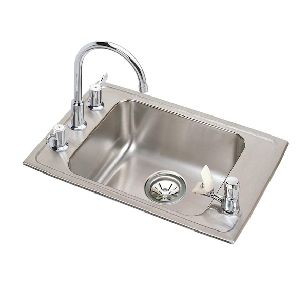 Lustertone Stainless Steel 22X19-1/2X5-1/2 Single Bowl Top Mount Classroom Sink+Faucet/Bubbler Kit